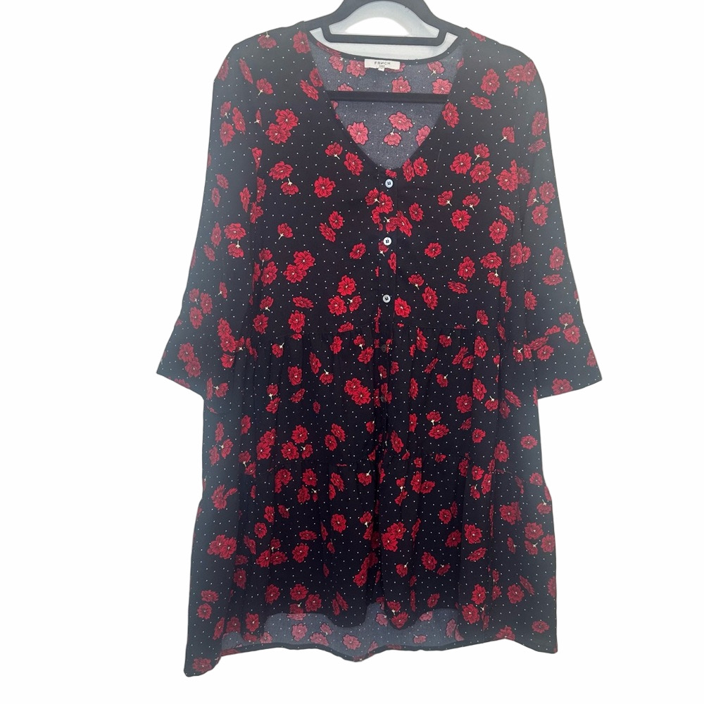 FRNCH Black & Red Floral Dress Size Small